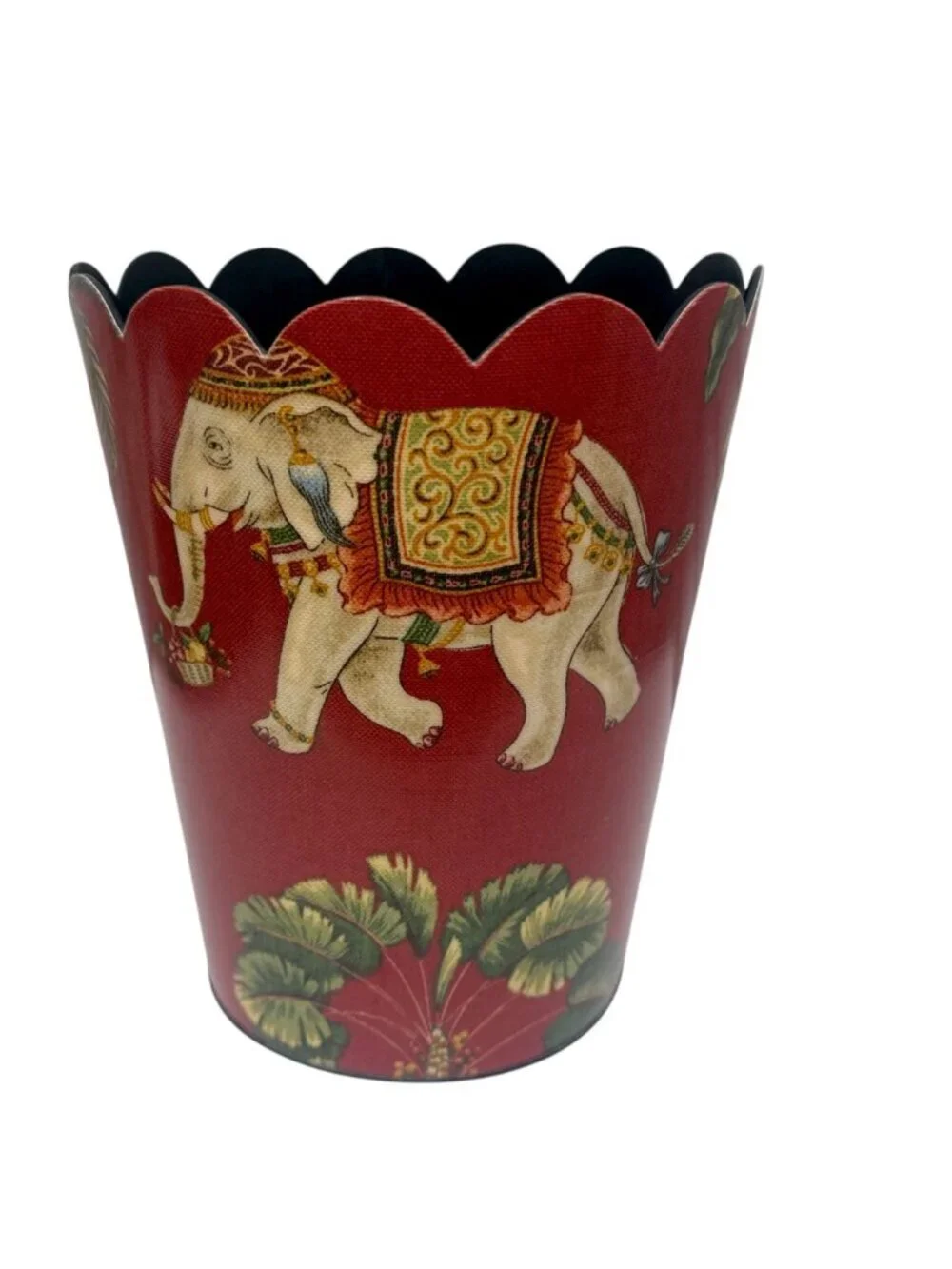 Luxury Wastebasket Red Elephant and Palms Scallop Top 10